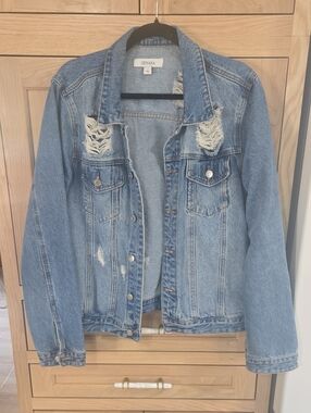 Zenana Outfitters Light Blue Distressed Denim Jacket